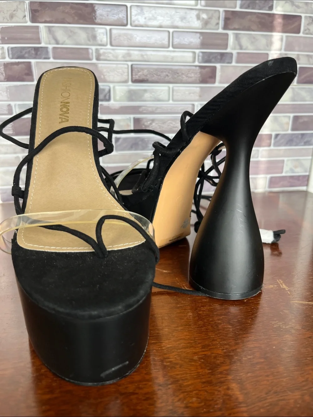 Fashion Nova Sweet Tooth Black Platform Lace-Up High Heel Sandals